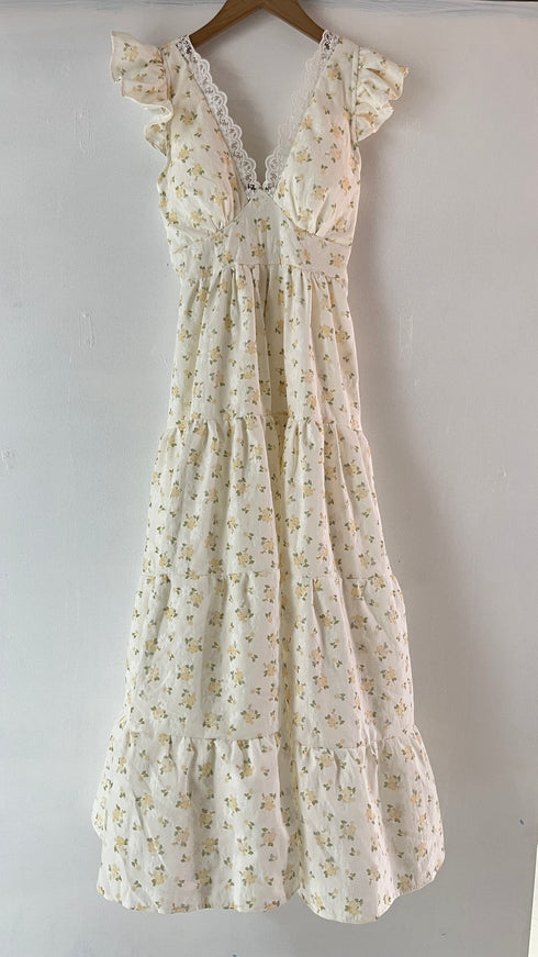 Vintage V Neck Design Midi Dress